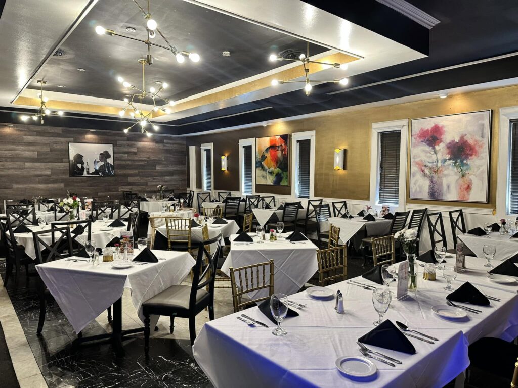 Elegant dining room at Giovanni's Italian Steakhouse near High Point NC featuring authentic Italian cuisine, premium steaks, and a welcoming fine dining atmosphere.