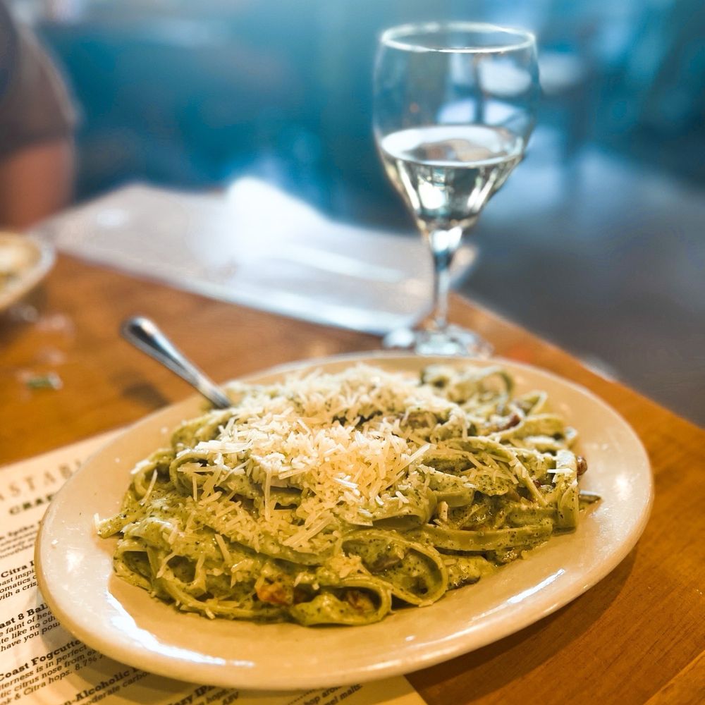 Italian pesto pasta with Parmesan cheese and fresh basil at Giovanni's in Greensboro NC
