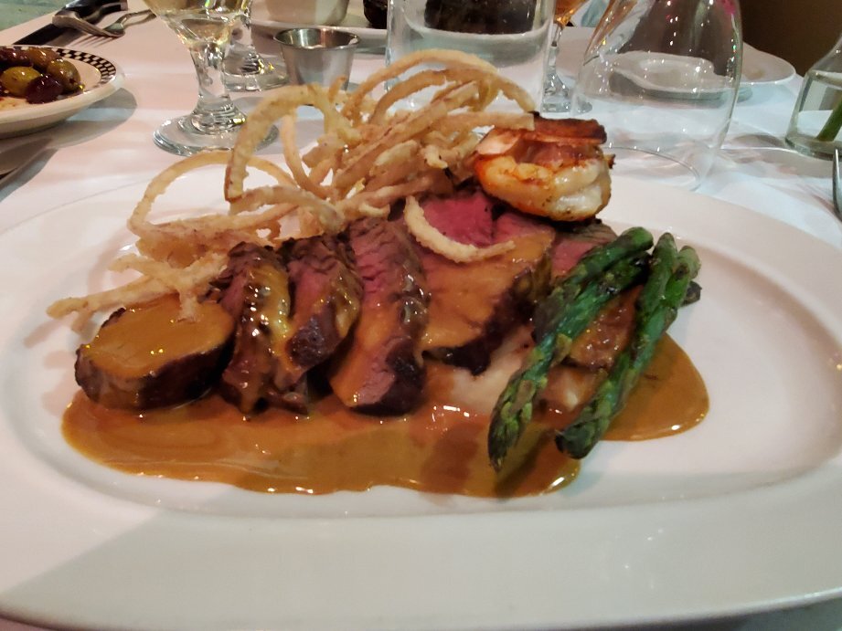 Ribeye steak and shrimp dinner at an Italian steakhouse in Greensboro NC