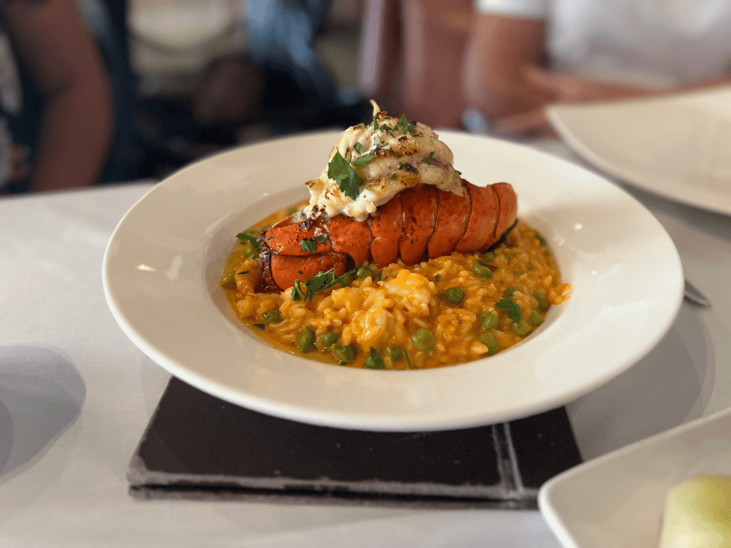 Cooked lobster served with white rice at an Italian restaurant in Greensboro NC
