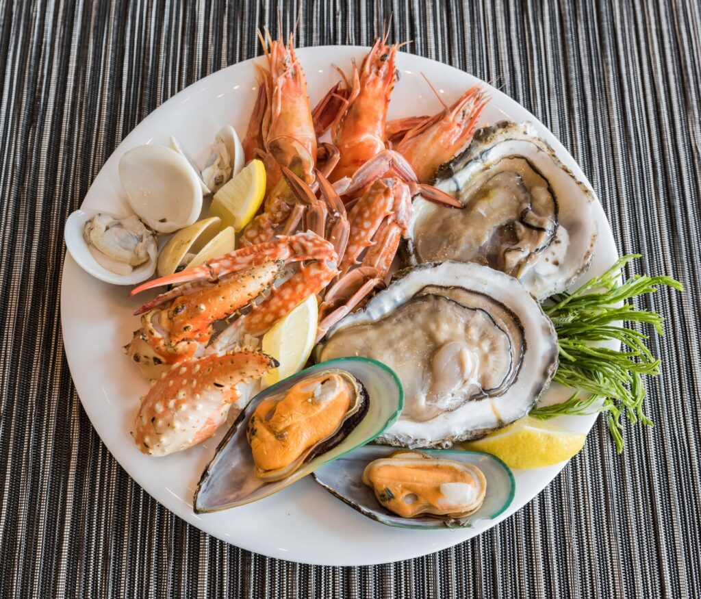 Fresh seafood platter with shrimp, crab, and oysters at a Greensboro NC steakhouse